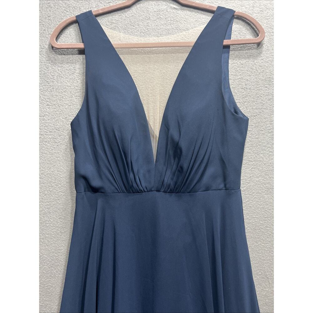 Jenny Yoo Collection Navy Deep V Neck Pleated Chiffon Maxi Dress Gown Sz 4 $285 - Picture 8 of 15